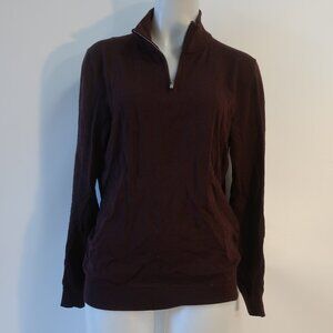 Mens Reiss 100% Merino Wool Burgundy 3/4 Zip Sweater M